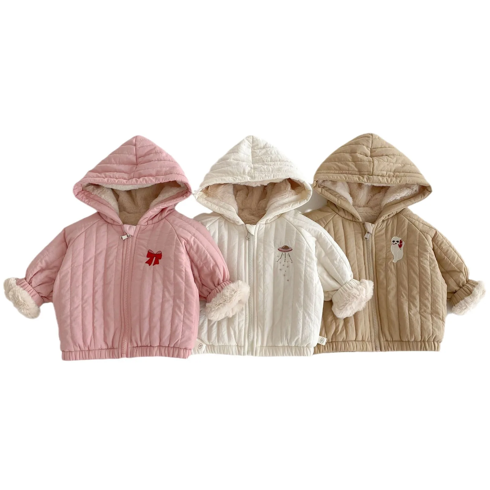 الأطفال الكرتون مقنعين سترة قطن 0-5 سنة الموسم الفتيات تيدي بير زائد المخملية سترة الأولاد الملابس الشتوية #5