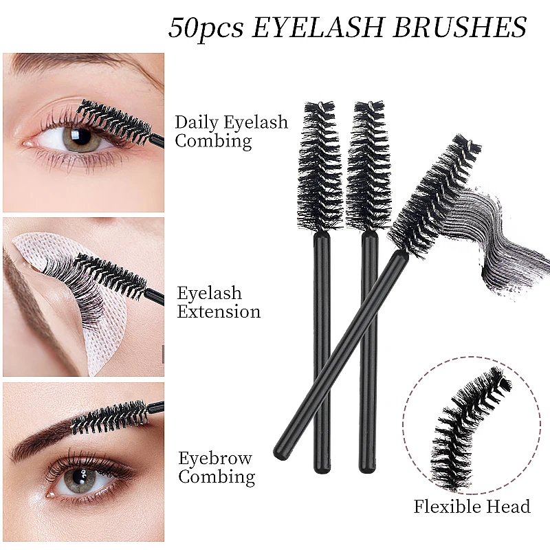 50 Pcs Disposable Mini Short  Eyelash Brushes Tools Eyebrow Brush Mascara Wands Applicator Makeup Comb Lash Extension Supplies