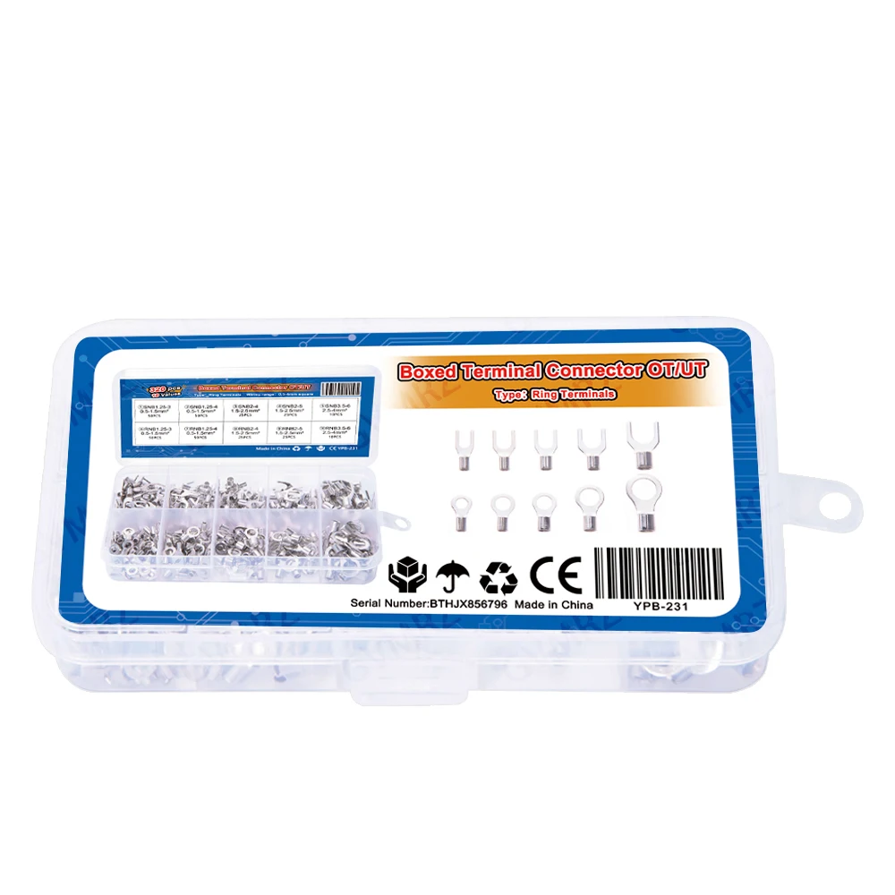 320PCS Crimp Terminal Kit with Electrical Connector U/O Splicing Termination RNB/SNB1.25-4 Wire Connector Cable Termination Plie