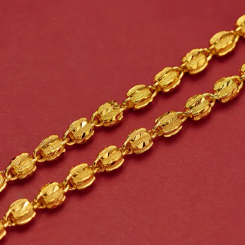 9999 Real Gold 24K Men's Gold Solid Necklace Ball Watermelon Chain