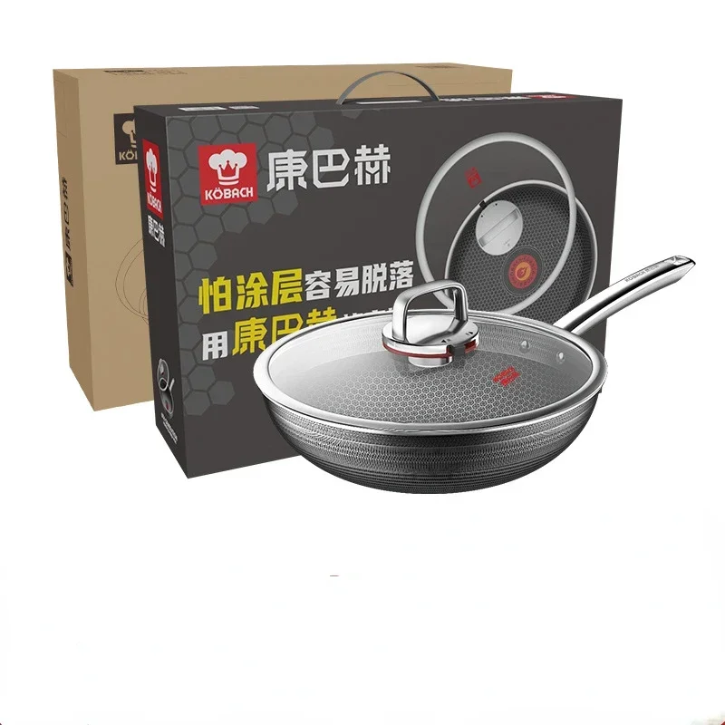 كوباخ ووك سطح غير لاصق من الفولاذ المقاوم للصدأ مقلاة مزدوجة على شكل قرص العسل من الجيل السادس مستشعر درجة الحرارة بنقطة حمراء #5