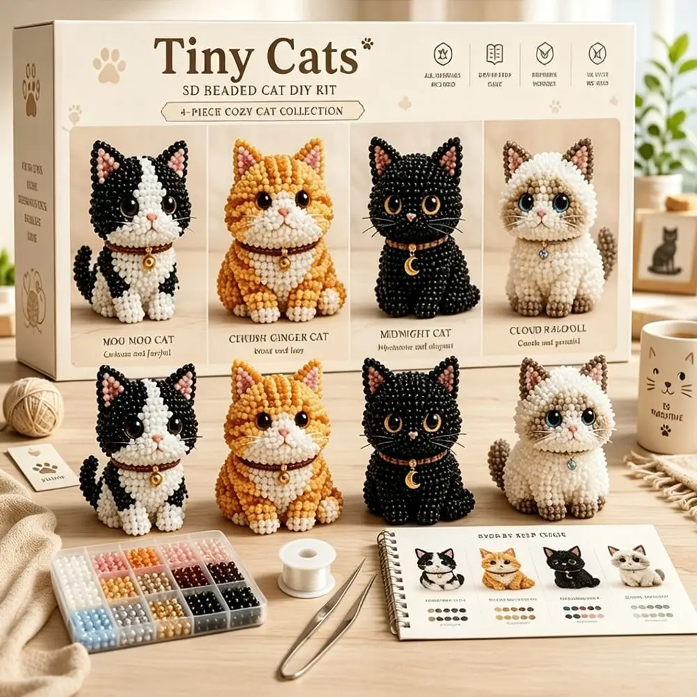 Tiny Beads 3D Beaded Animal Kit Animal Shape Cute Design Handmade Bead Art Kit Creative Craft Bead Weaving Kit For Adults & Kids