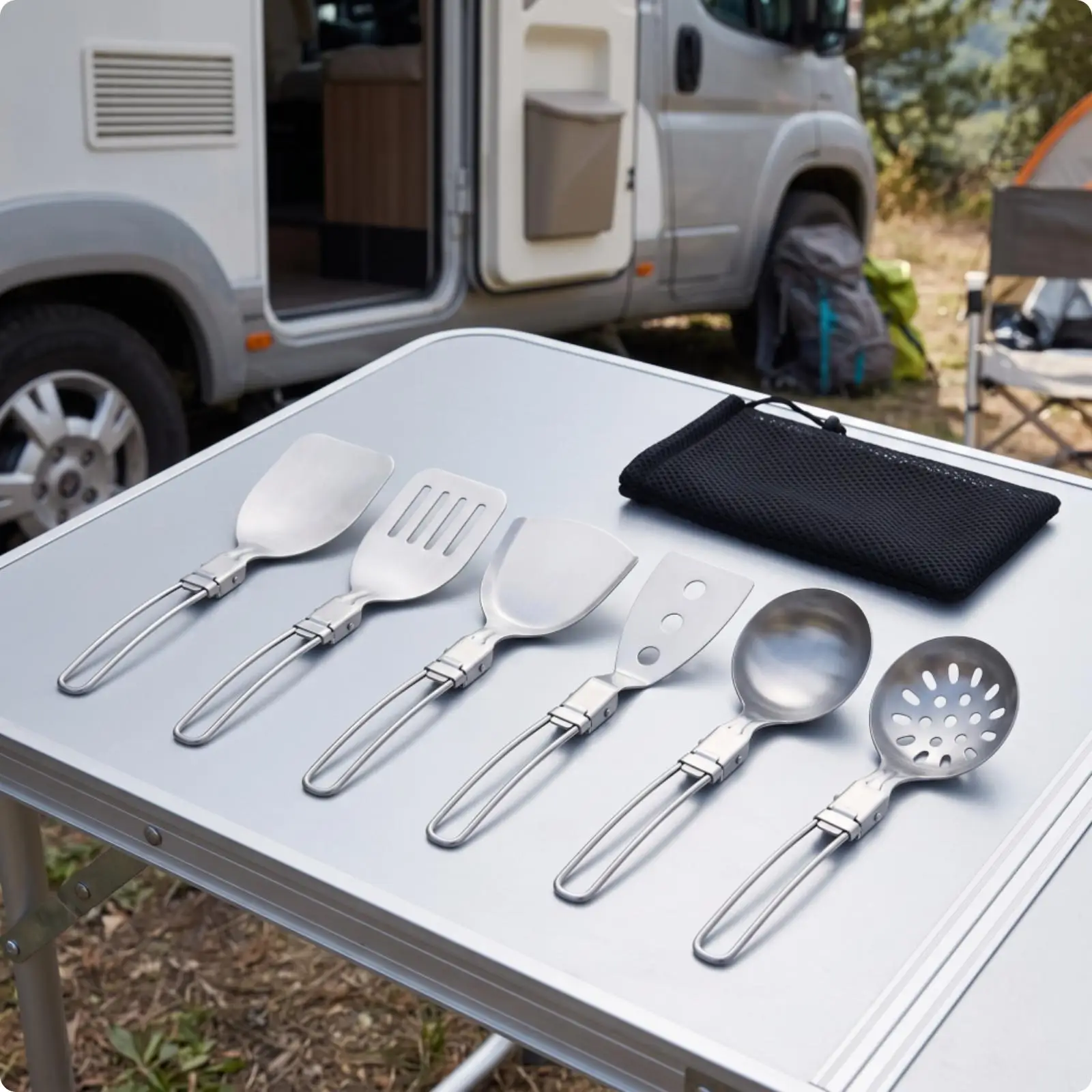 6 Pieces Camp Utensil Set with Storage Bag Lightweight for Picnics, Backpackers