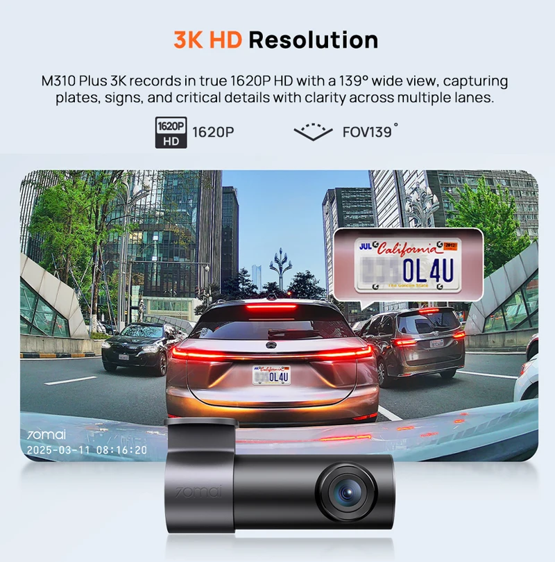 New 70mai Dash Cam M310 Plus 3K 1620P WDR Voice Control 139°FOV Car DVR 70mai M310 Plus 3K Car Recorder Parking Monitor