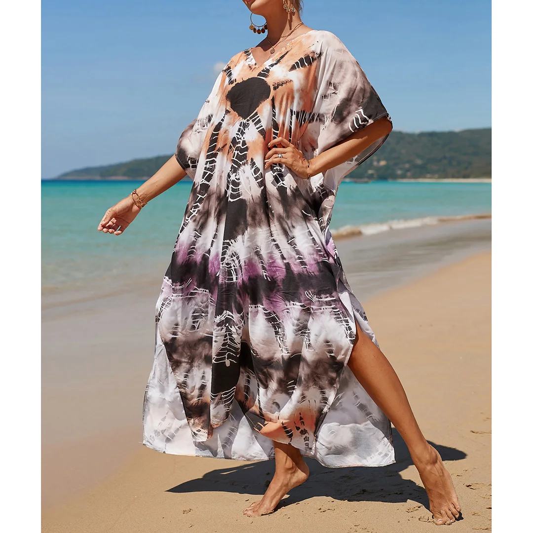 2026 Neues Buntes Kaftan-Tunika Strandkleid Strandmode Strandüberwurf Locker Sitzendes Maxikleid für Damen V4428 – Detail 36