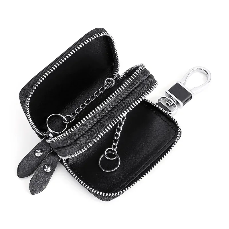 

Genuine Leather Key Bag Men Fashion Vintage Mini Short Double Layer Car Household Zipper Keychain Case Waist Hanging Coin Purse