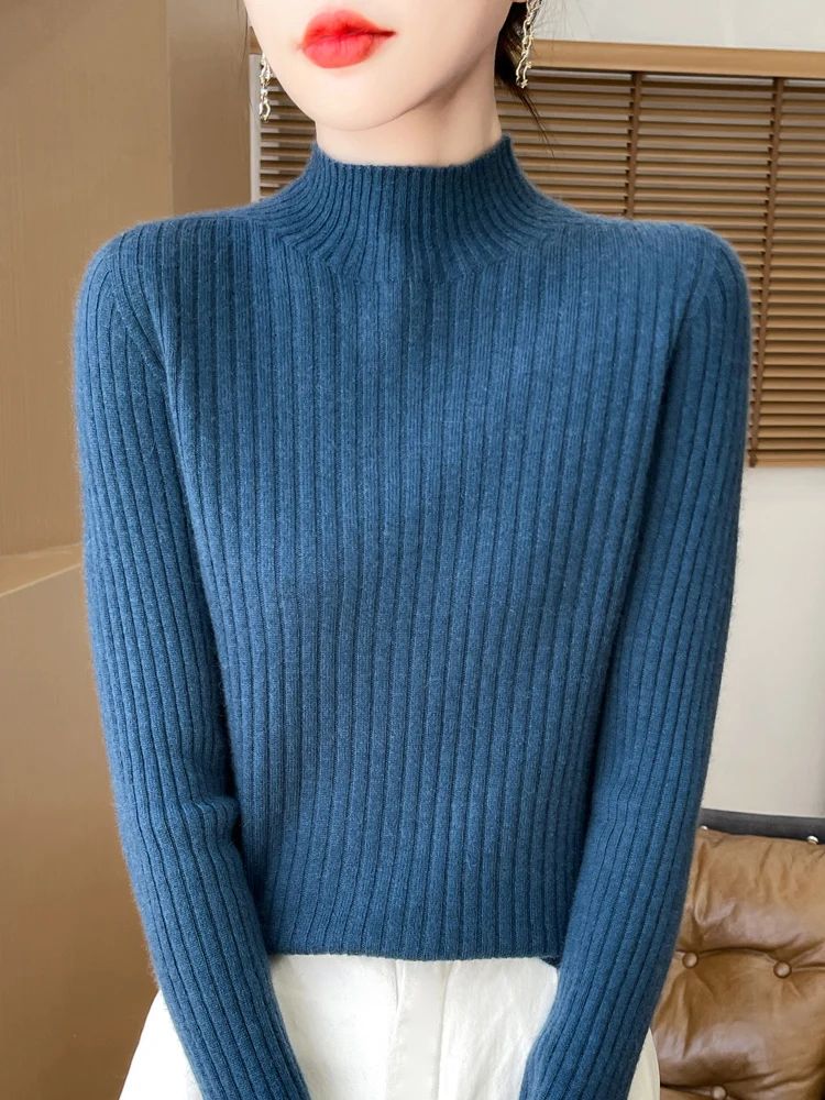 Thiened Semi-High Collar Women's Knitted Sweater Autumn Winter Warm Slimming Base Layer irt Soft And Comfortable Faion