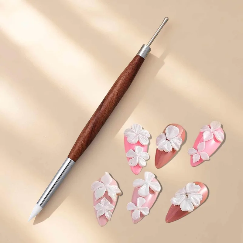 Set de 3 pinceles de doble punta para arte en uñas, bolígrafo de tallado y escultura de silicona, suministros para uñas DIY, pincel para pintar flores, herramienta de arte en uñas 4
