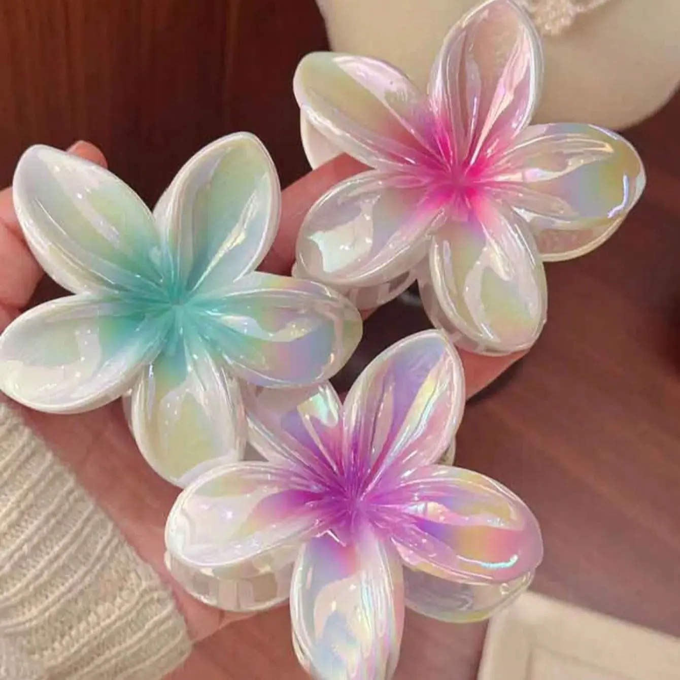 1/3 Stück Metallische Blumen-Haarspangen für Frauen, Farbverlauf-Haarklammern für Damenfrisuren – Detail 1