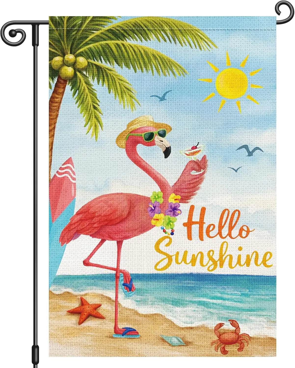 Louise Maelys Summer Garden Flag 12x18 Inch, Hello Sunshine Flamingo Beach Yard Flag, Tropical Outdoor Double Sided Banner S AAS