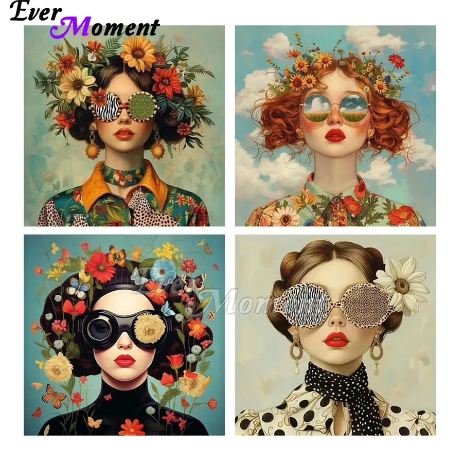 Ever Moment High Quality Resin Stone Diamond Painting Kit Girl with Flowers Mosaic Beads Embroidery Painting Art ASF2905