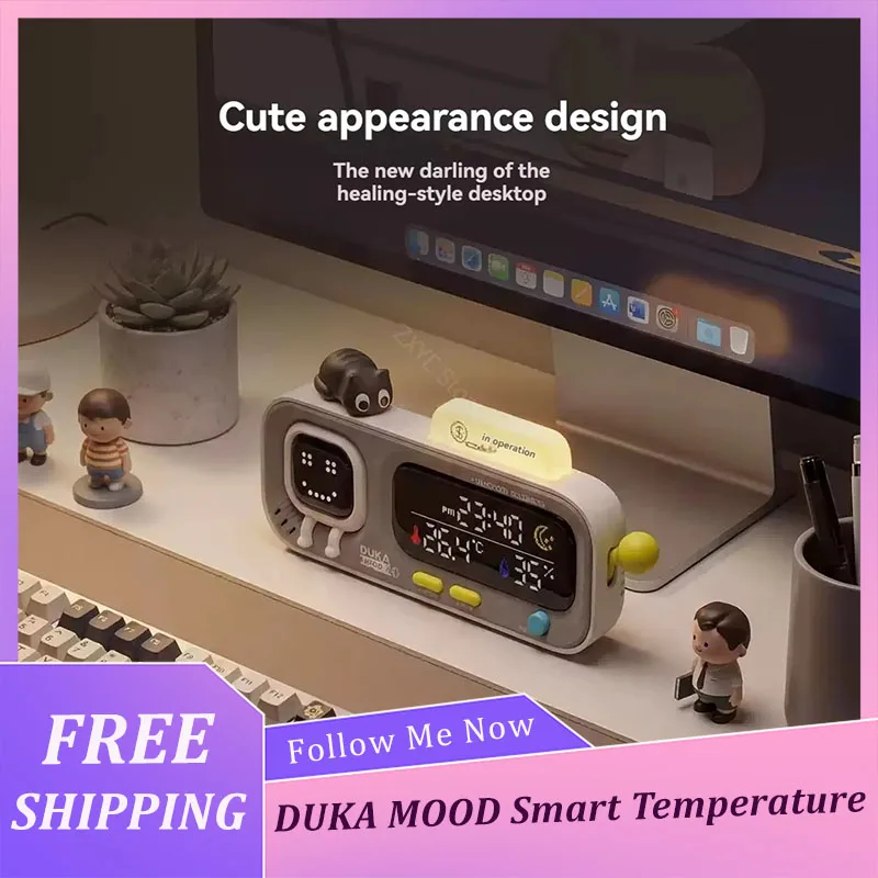 ATuMan DUKA MOOD スマート温度湿度時計 かわいいデスクデジタル温度湿度モニター 充電式室内温度計