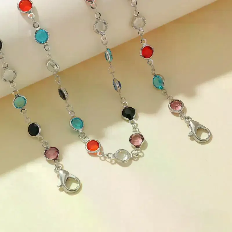 Imitation Rhinestones Sunglass Chain Women Face Accessories Summer Beaded Eyeglass Lanyard Silicone Loops Casual Jewelry Fashion