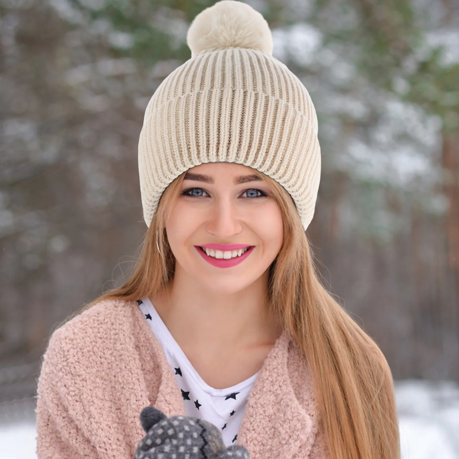 1 مجموعة الشتاء الدافئة لمس قفازات للنساء وشاح طقم قبعات لينة الدافئة قفازات ركوب الخيل في الهواء الطلق قبعات الشتاء للنساء