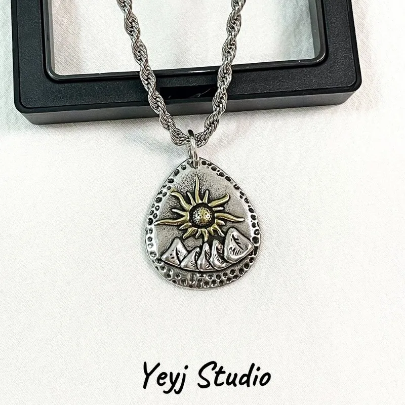 Handcrafted Vintage Rising Sun Pendant Hip Hop Adjustable Minimalist Unisex Sweater Chain Statement Urban Streetwear Gift to Him