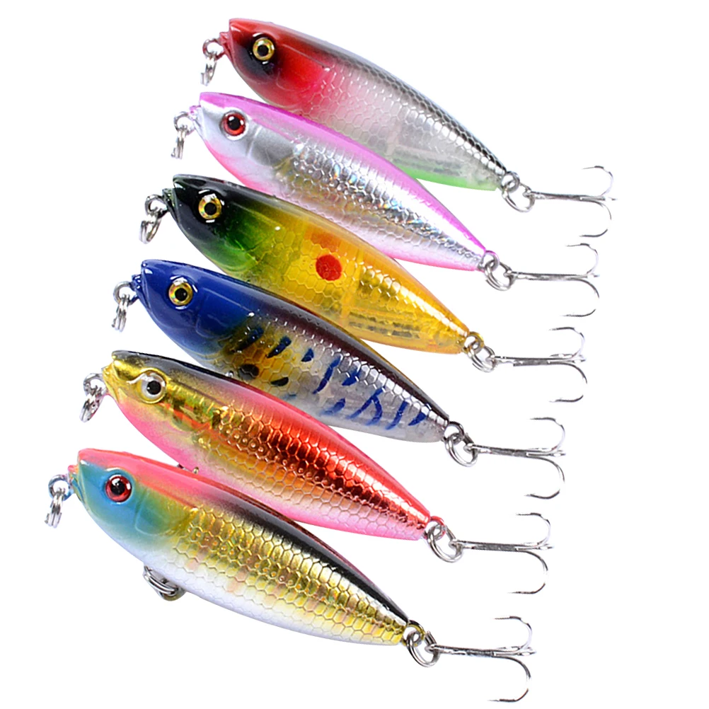 

6 pcs Floating Baits Life-like Swimbaits Pencil Artificial Baits Strong Treble Fishing Tackle Pond Lures Reusable Environmental