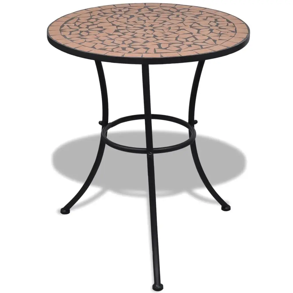 23.6 Terracotta Bistro Table with Mosaic Design - Stylish Outdoor Patio Decor