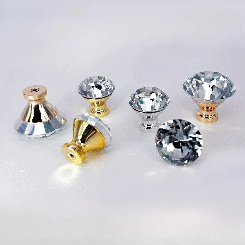 Fashionable furniture - American minimalist cabinet handles Crystal single-hole drawer diamond gold pull handles