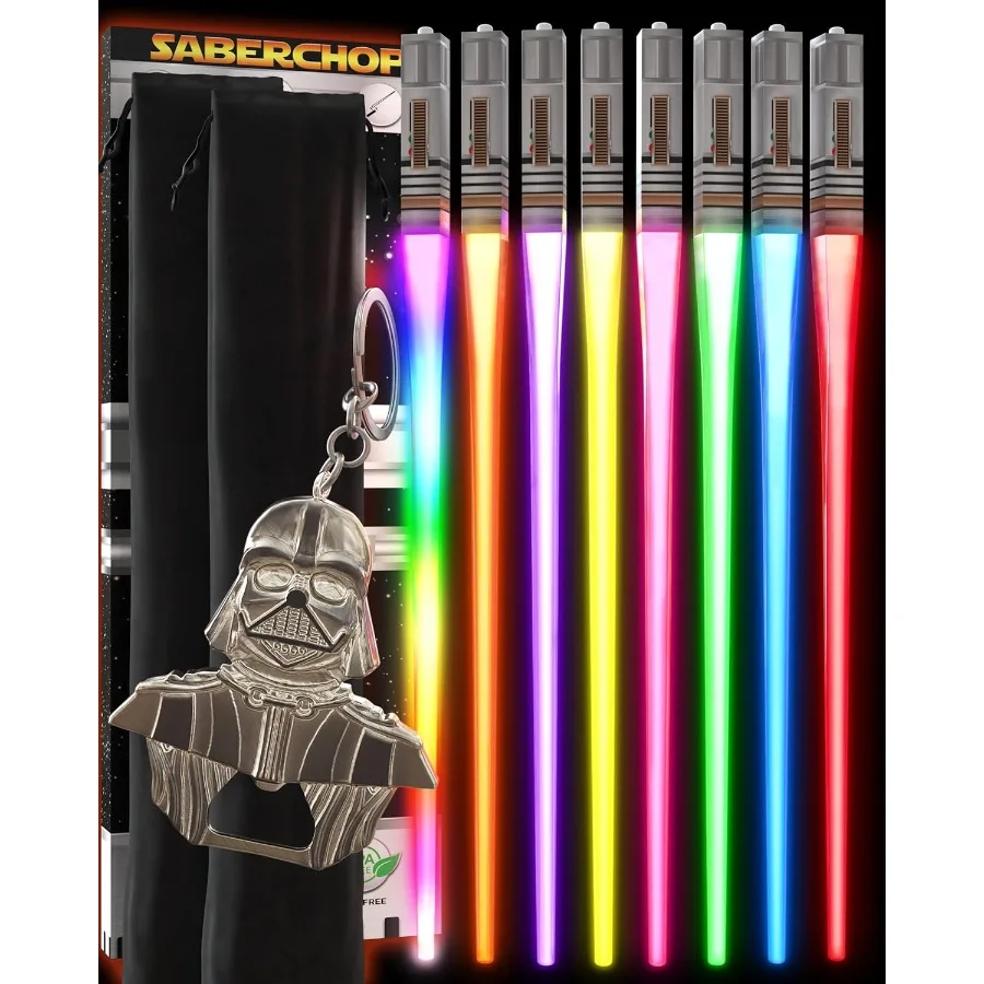 

Interactive Lightsaber Chopsticks with 8 Color LED Modes for Dining and Entertainment Reusable Design with 4 Pairs Includes Fre