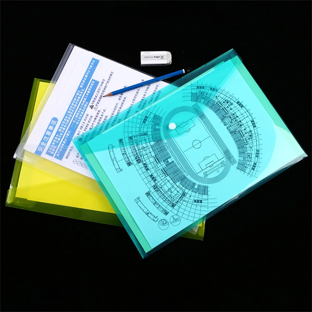 Transparent File Bag A4 Data Bill Storage Office Supplies Snap Button Document Organize Student Test Paper Classification Bag