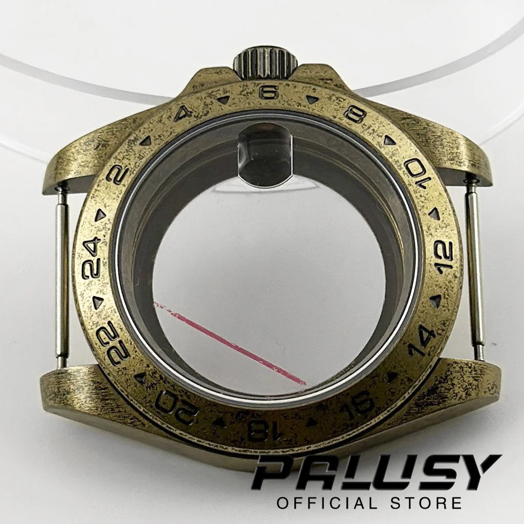 NH35 Retro 40mm 24 horas GMT Explorer bisel de acero caja de reloj con cristal de zafiro para movimiento NH34 NH35 NH36 NH38 ETA2824 PT5000