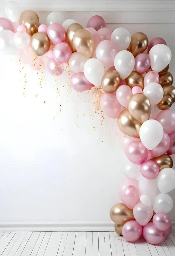 Mehofond Photography Background Pink Gold Balloon White Wall Kids Birthday Party Cake Smash Portrait Decor Backdrop Photo Studio