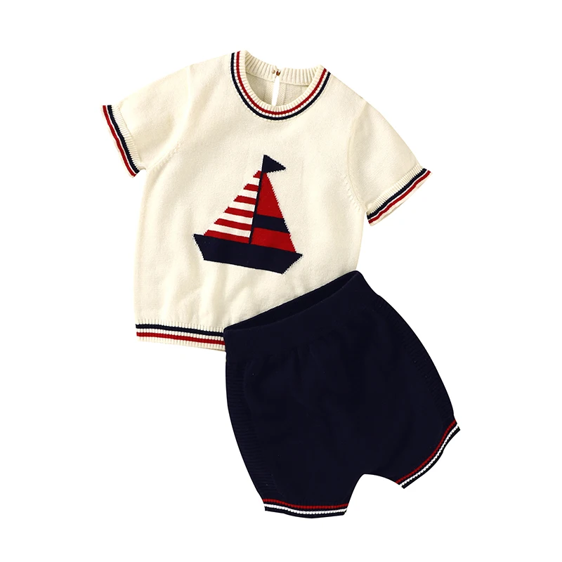 

Summer Baby Clothing Set Cotton Knit Newborn Boy Girl Short Sleeve Sweater +Shorts Infant Kid Pullover +Solid Pants 0-18M Suits