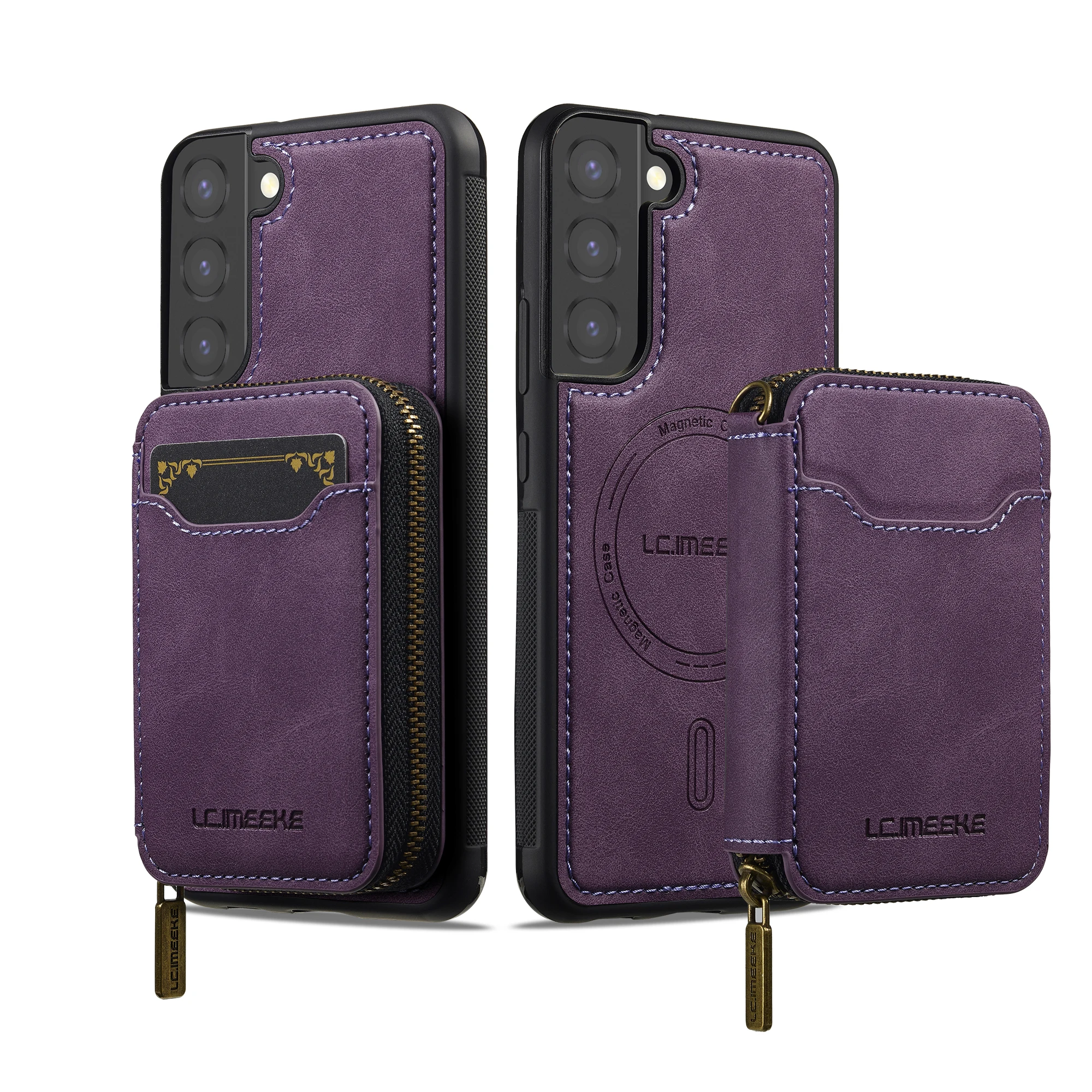 

2 in 1 Detachable Magnetic Cards Solt Zipper Leather Wallet Case For Samsung S25 Ultra S24 Plus S23 S22 A16 A36 A56 Bag Cover