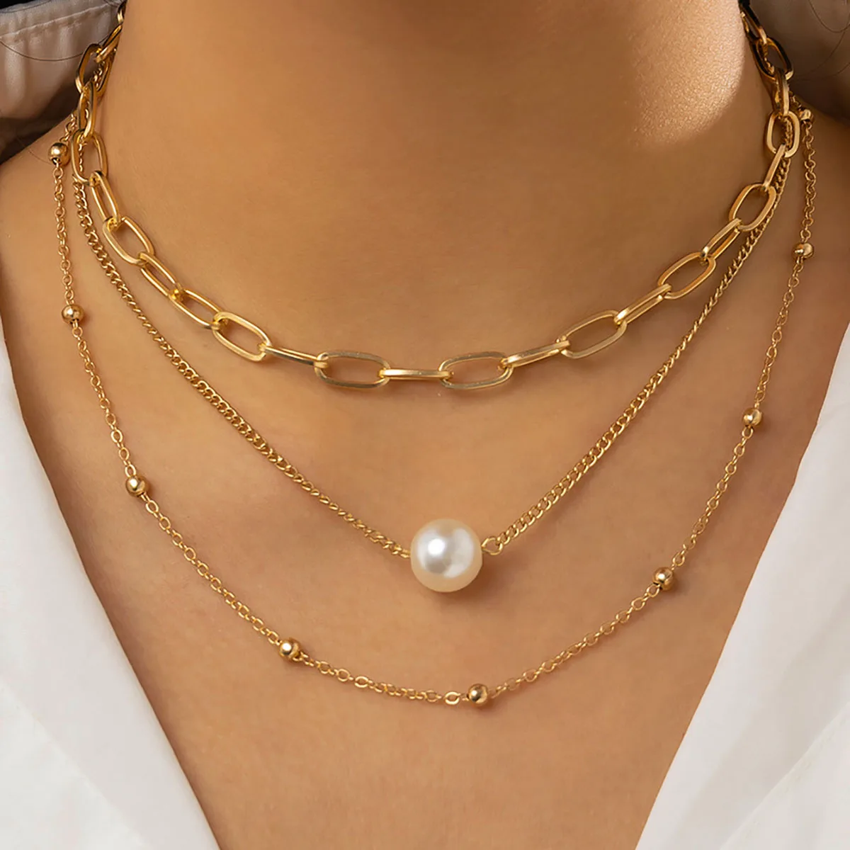 

Boho Sweet Imitation Pearl Pendant Necklace For Women 2023 Multi Layered Gold Color Metal Beads Charming Girls Fashion Jewelry