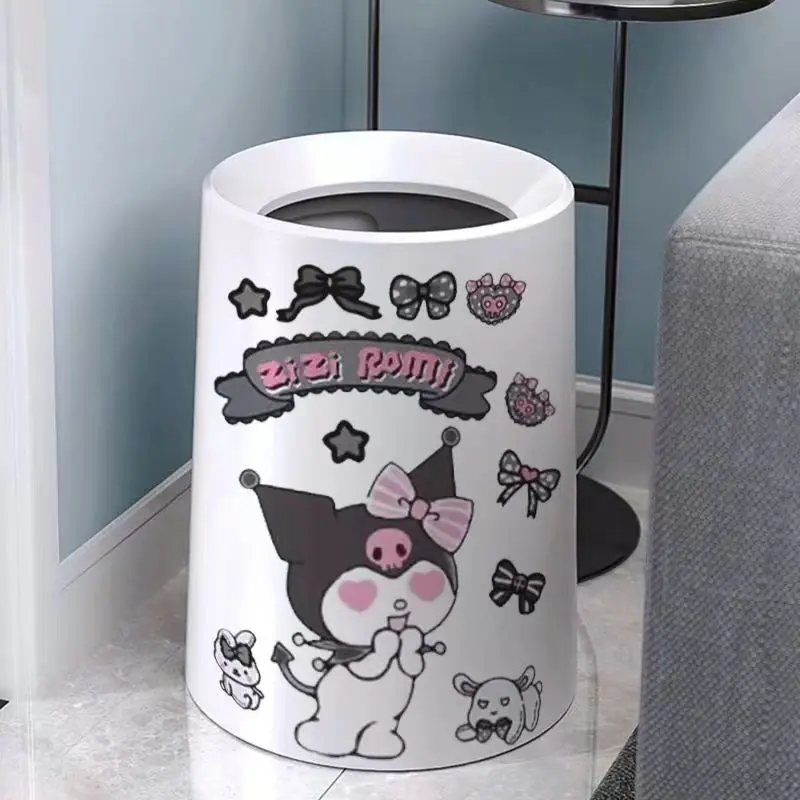 Sanrios Kuromi Cartoon Niedlicher Mülleimer Schlafzimmer Badezimmer Zuhause Doppelschicht Kreativer Deckelloser Papierkorb mit großem Durchmesser Schlafsaal