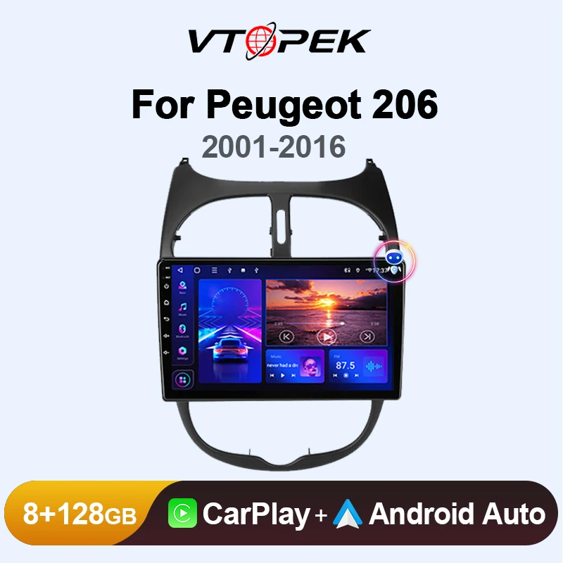 

Vtopek 2 Din Android 12 Car Radio For Peugeot 206 206CC 206SW 2001 - 2016 Multimedia Player Carplay Stereo GPS DSP DVD Head Unit