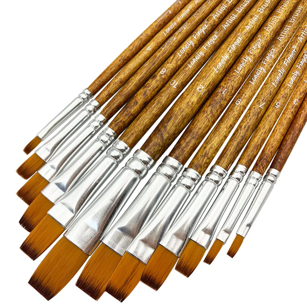 12PCS Paint Brushes Soft Artist Brushes Flat Nylon Bristles Painting Brushes with Wood Handle Paint Brush Set for Acrylic Oil