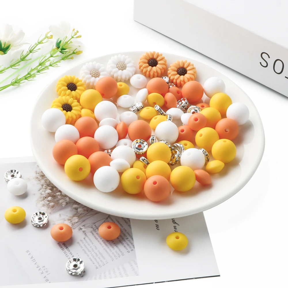 1Set Colorful Sunflower Silicone Bead Round Bead Combination For Jewelry DIY Bracelet Necklace Keychain Curtain Rope Accessories