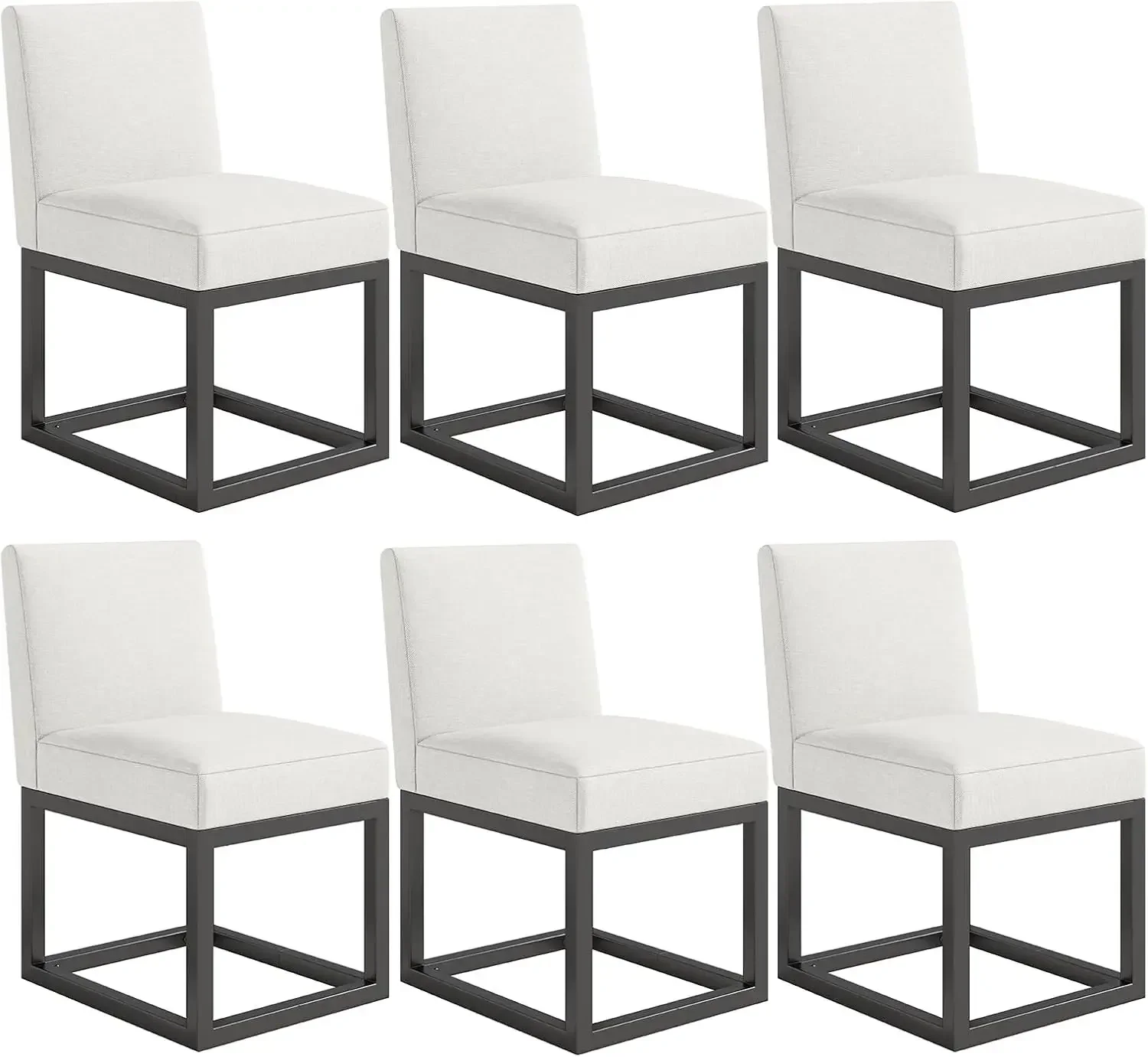 Upholstered Dining Chairs Set of 6, Modern Dining Chair with Black Metal Frame, Chairs for Dining Room, Restaurant, Beige