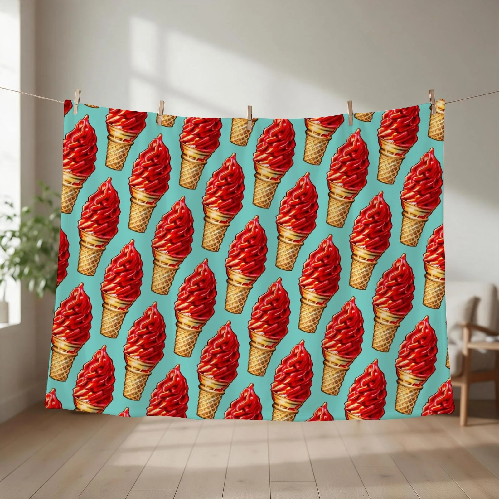 Cherry Dip Ice Cream 2 Pattern Throw Blanket Travel Soft Plush Plaid Large Softest Blankets