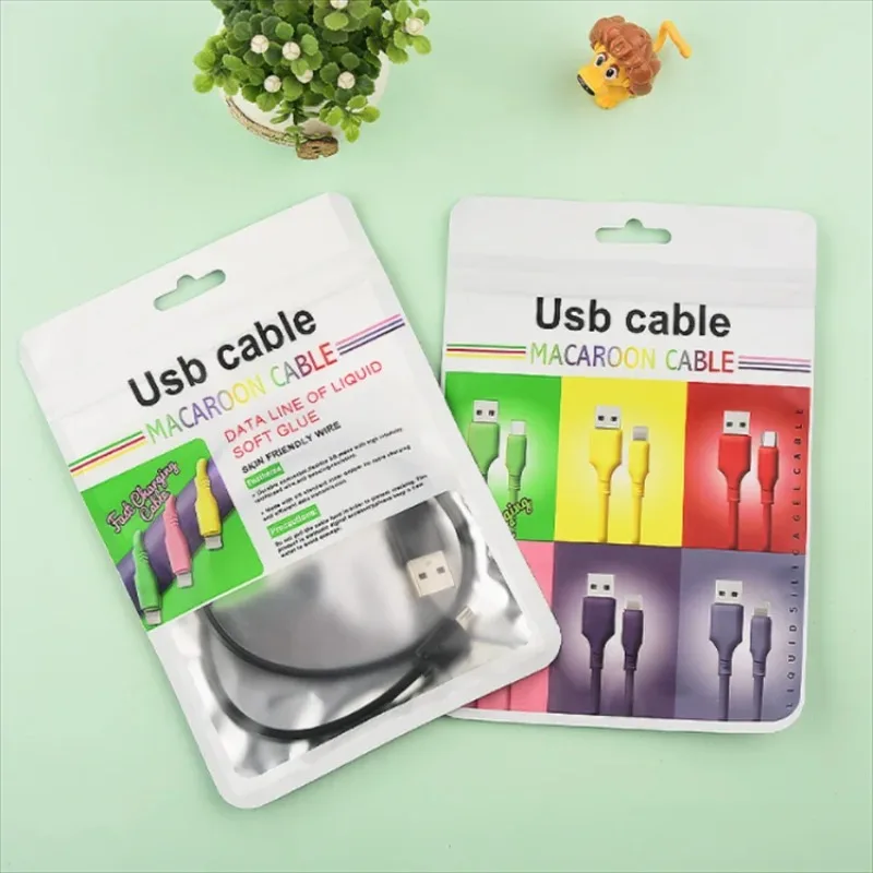 

100PCS Flat 2M~3M Cable Date Line Zipper 12x17cm Packaging Bag DIY Aluminum Foil Frosted Window USB Wire Hanging Storage Pouches
