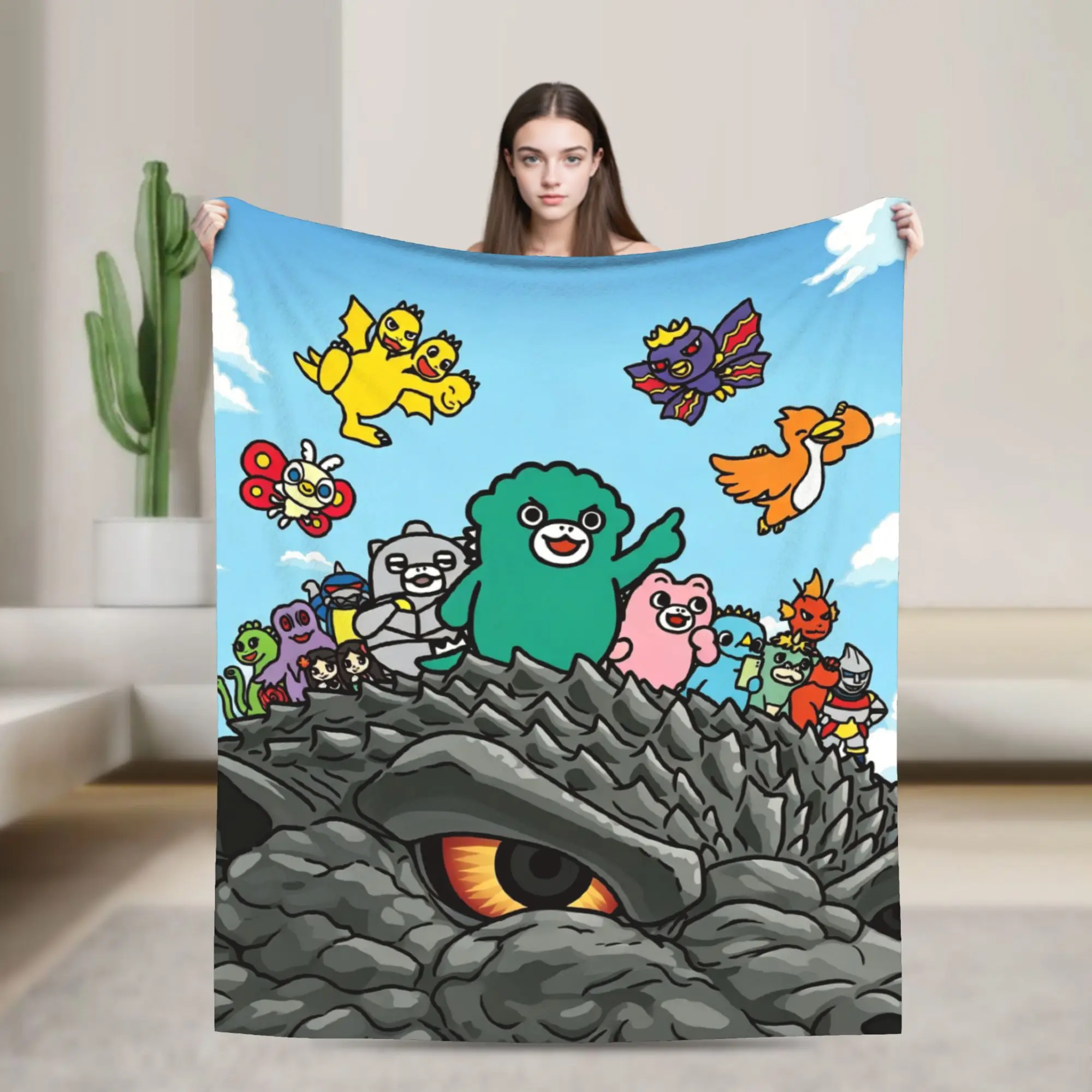 Chibi Monster Raids Again Flannel Blanket Movie Novelty Throw Blanket for  Sofa Bedding Lounge 200x150cm Rug Piece