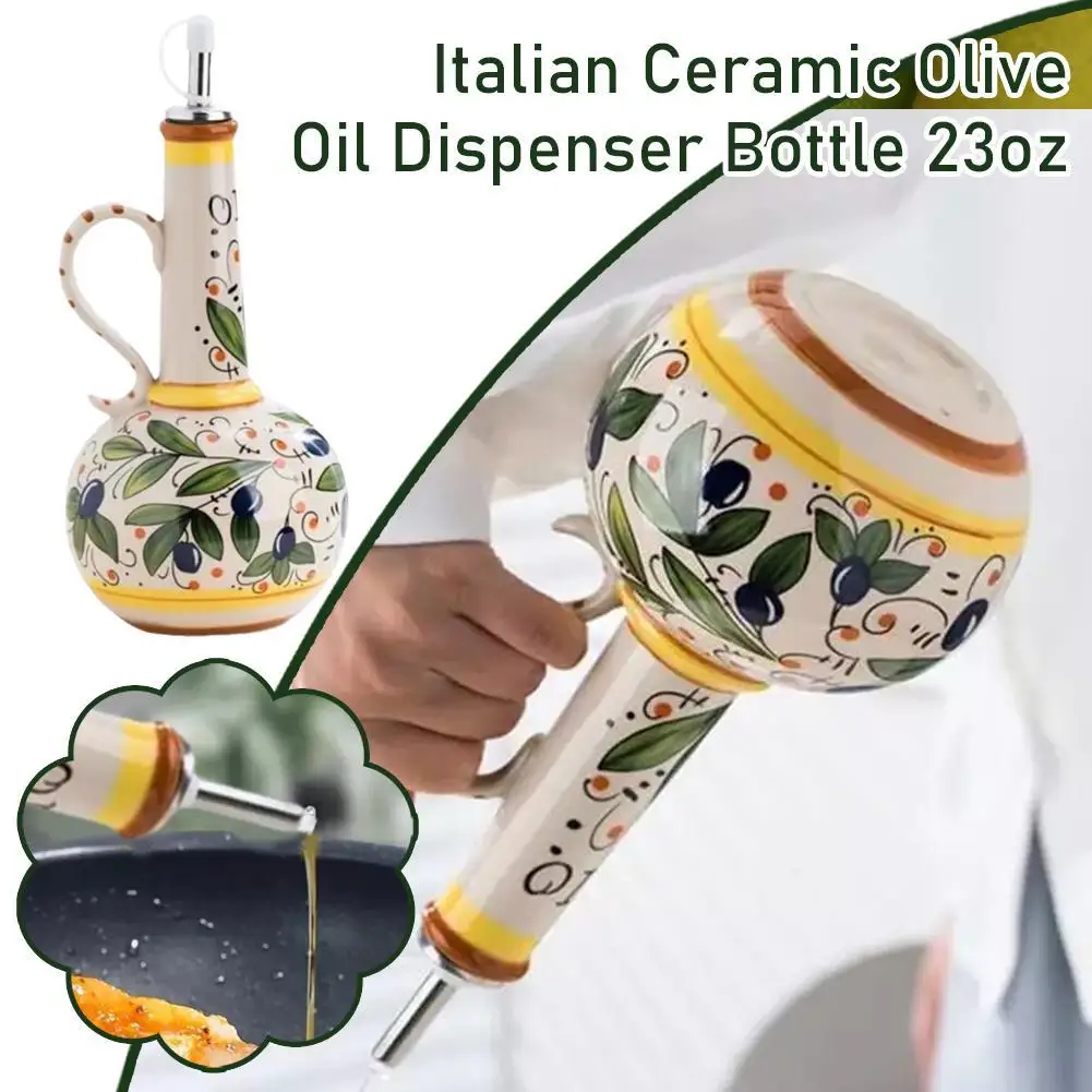 Italian Ceramic Olive Oil Dispenser Bottle, Hand Painted Olive Oil Bottles, Decorative Stoneware Olive Oil Cruet