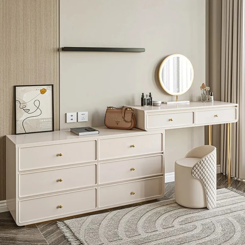 

Nordic Mirror Dressing Table Natural Chair Storage Desk Vanity Table Luxury Princess Penteadeiras De Maquiagem Bedroom Furniture