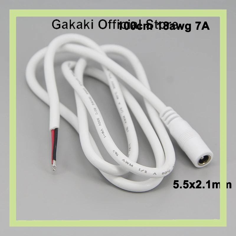 

Женский удлинительный кабель питания постоянного тока 5,5x2,1 мм, медный провод для камеры видеонаблюдения, белый, 100 см, 18awg, 7A, ток