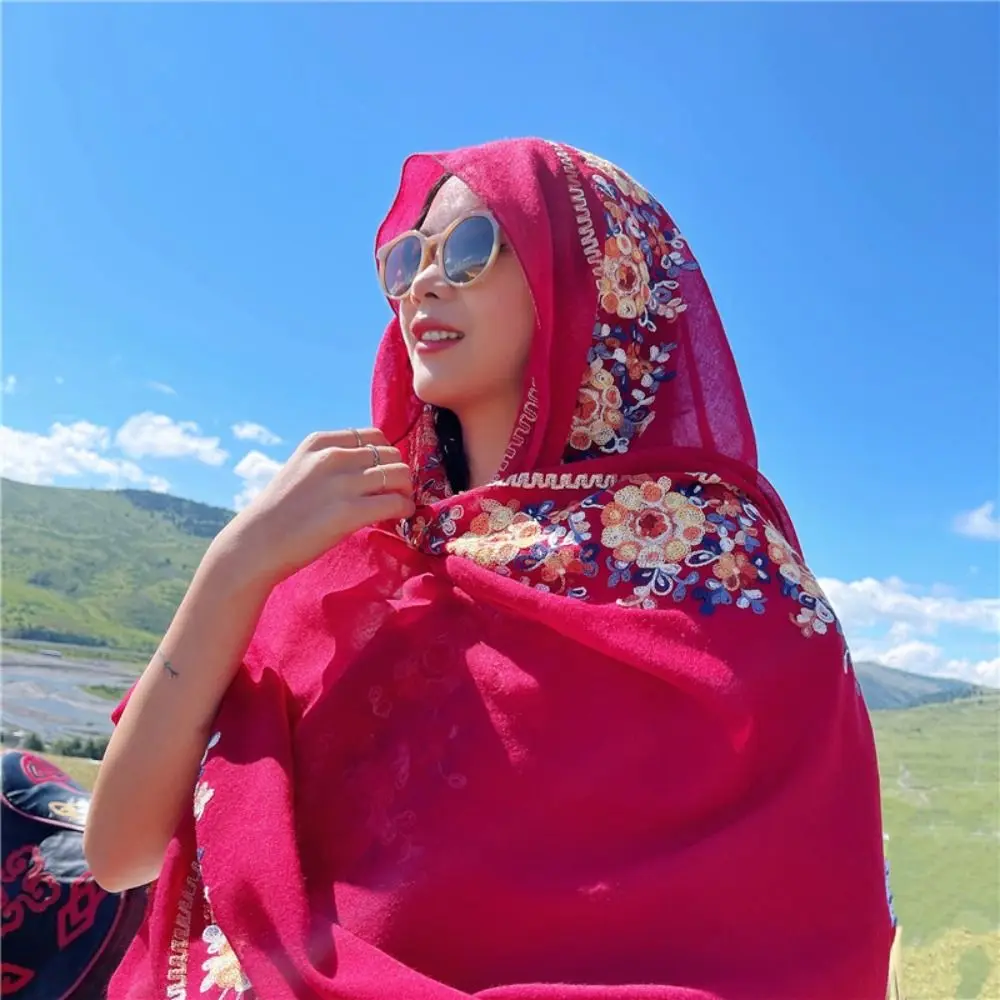 

Шаль с принтом, шарф в этническом стиле, богемная накидка на шею, большая шаль, шарф, аксессуары, хлопковый льняной шарф с цветочной вышивкой