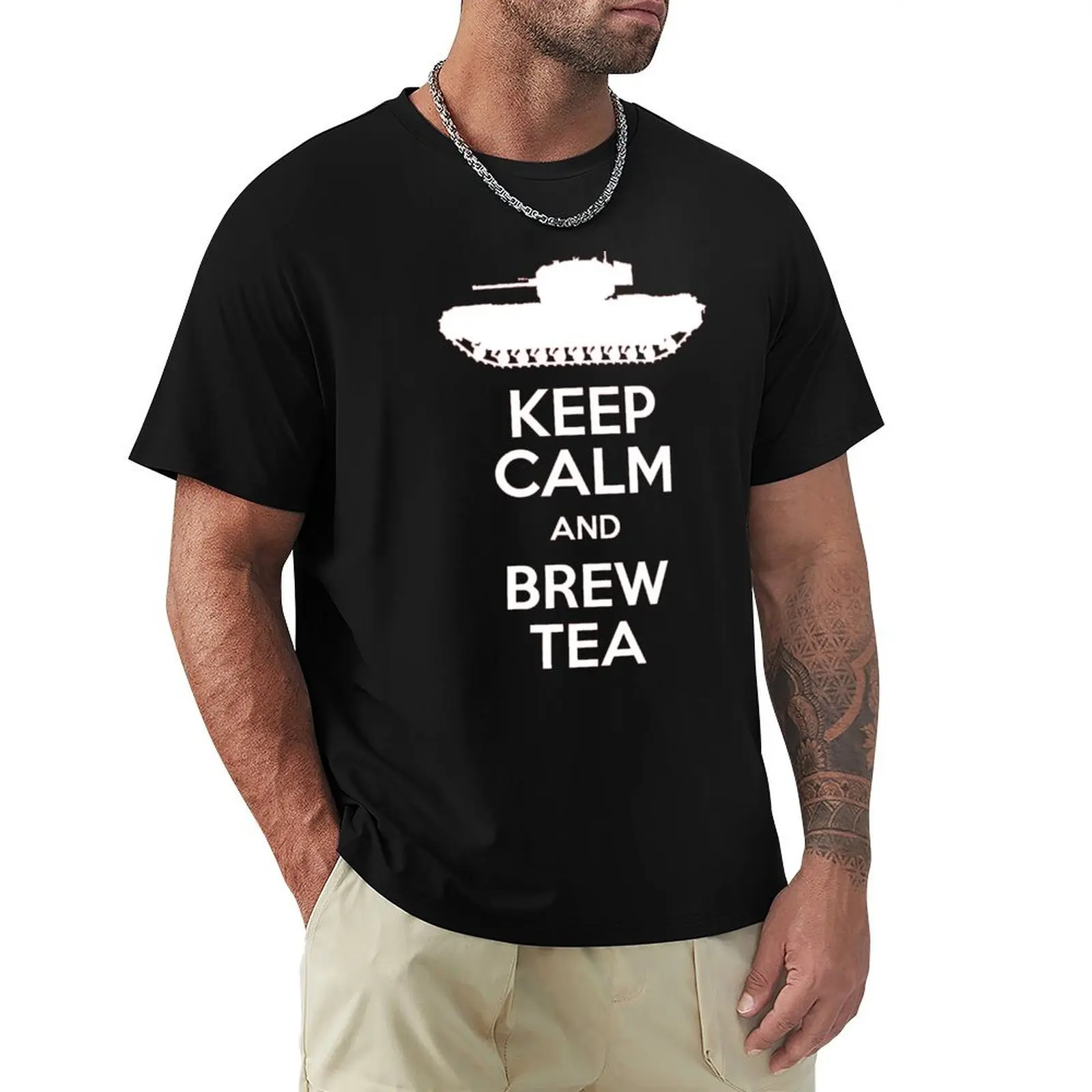 

Святая Глориана - Чай Keep Calm and Brew! Футболка, роскошные дизайнерские летние топы, футболка большого размера, мужские рубашки с рисунком, футболка с рисунком