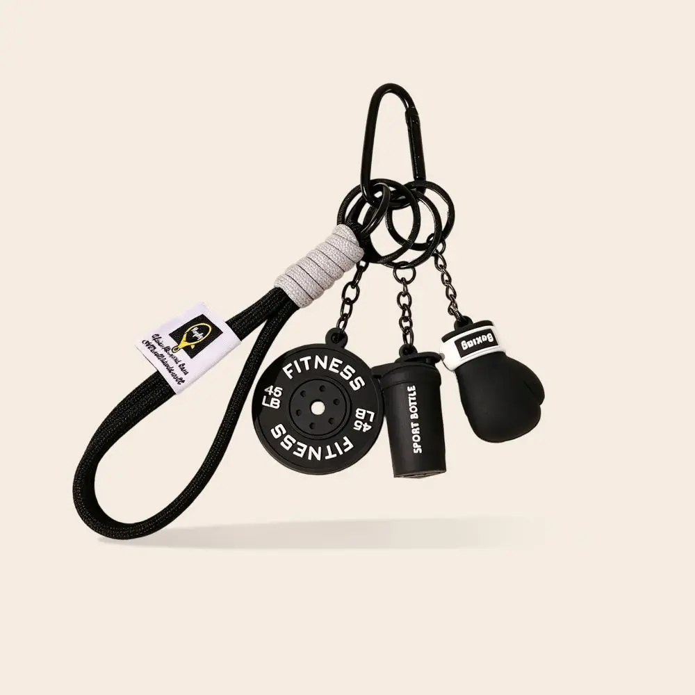 PVC Boxing Glove Keychain Wrist Strap Multiple Charms Workout Key Ring Fitness Theme Metal Key Rings Gym Bag Pendant