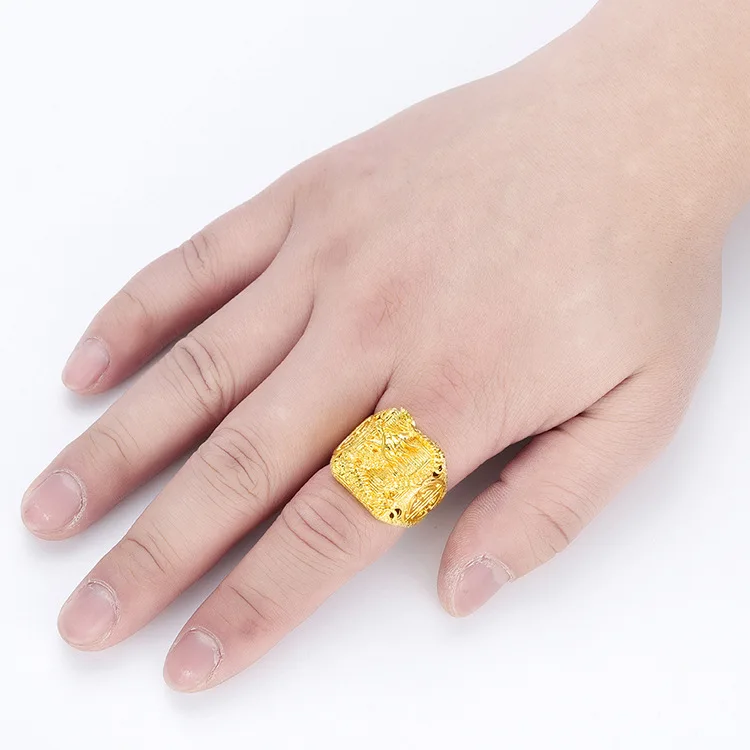 Real Gold color Dragon Head Ring for man Vietnam Sha Jin Luxury Adjustable Ring Jewelry Men\'s Wedding Birthday Jewelry Gift