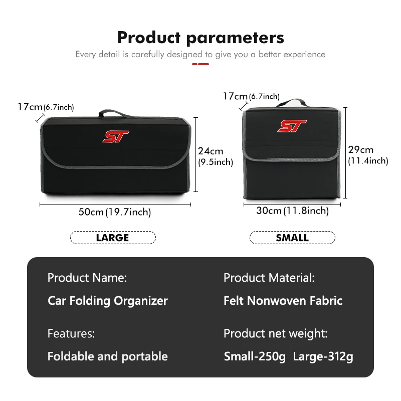 Car Trunk Organizer Box Foldable Tools Storage Pockets Bag For Ford ST Racing Performance Focus Mk2 Mk3 MK4 Fiesta Ranger