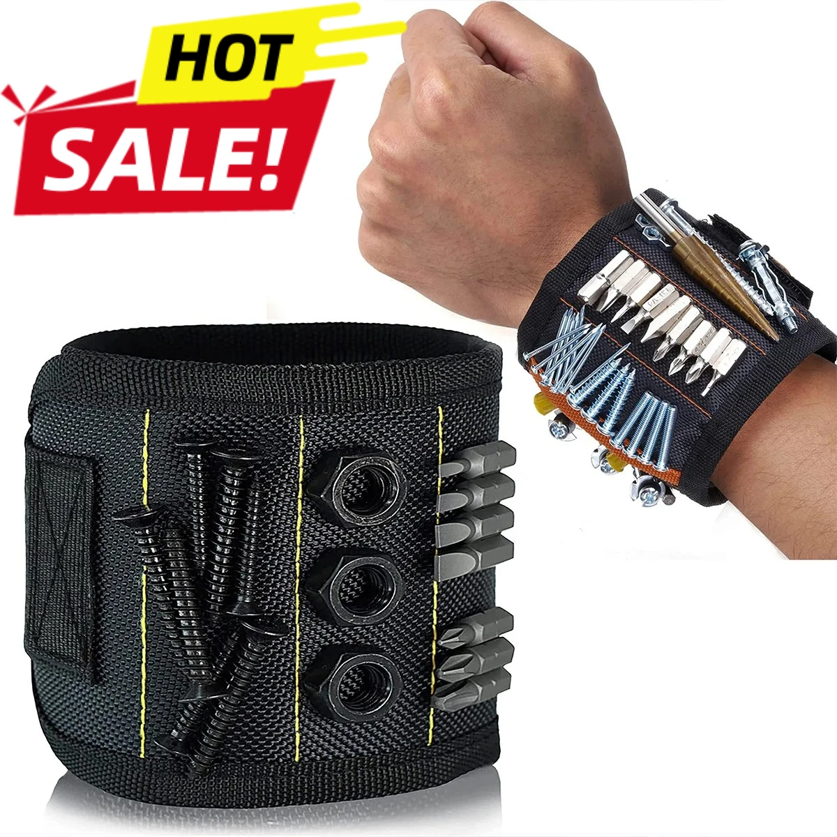 

Strong Magnetic Wristband Portable Tool Bag Electrician Adjustable Wrist Belt for Holding Screws Nails Drilling Bits Bolts