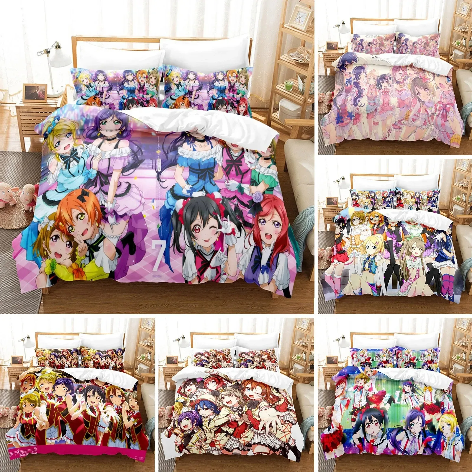 

3D Printed Love Live Bedding Set Pillowcase Anime μ's Duvet Cover Double Twin Full Queen King Adult Kids Bedclothes Quilt Cover