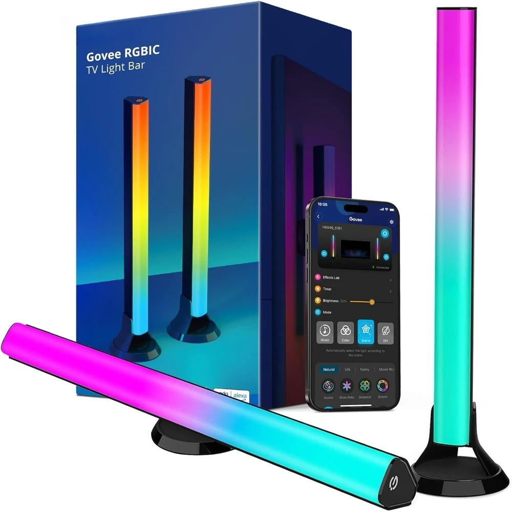 RGBIC TV Backlight Bars 15 Inches for 45-70 Inch TVs WiFi Smart APP Control Works with Alexa Google Assistant Multiple