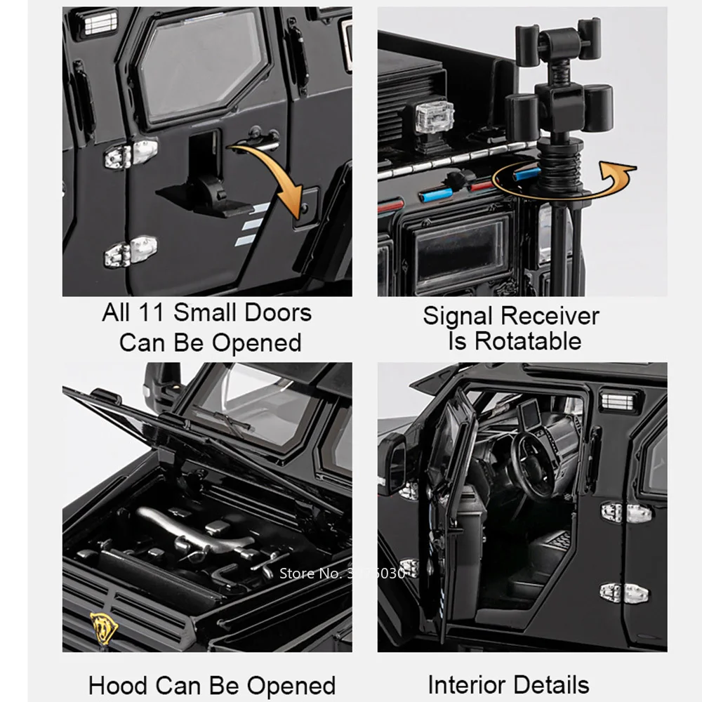1:24 modelos de sabre brinquedos carros blindados liga diecast com som leve veículo 6 portas abertas carro brinquedo crianças presentes do dia das crianças