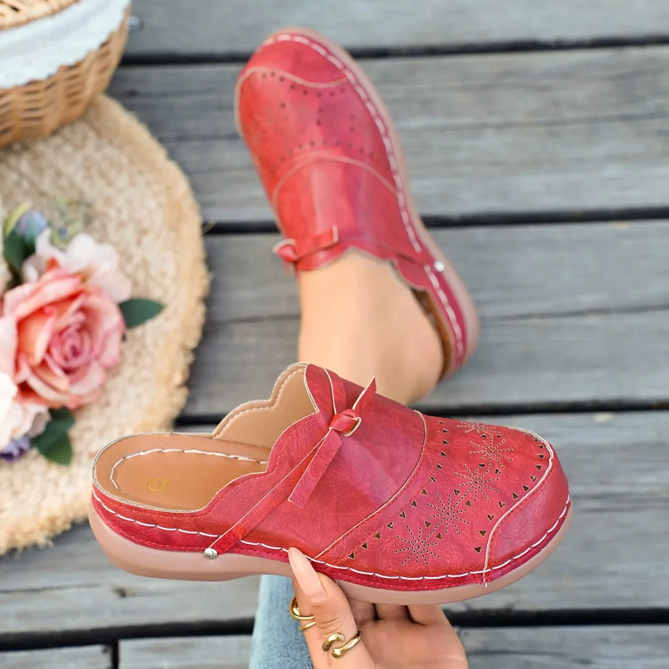 Comfortable Flat Wedge Sandals For Women With Bow Detail Beach_voghion.com